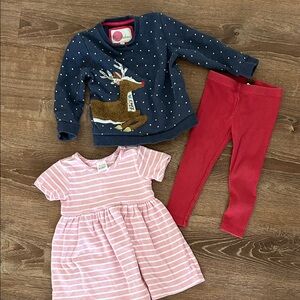 Mini Boden sweatshirt,Hanna Andersson Pink Striped Dress, and tea leggings